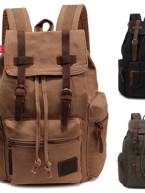 Unisex Retro Canvas Backpack with Multiple Pockets